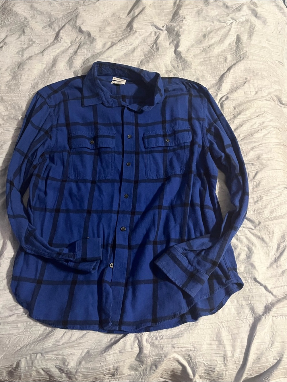 Old Navy Navy and Black Plaid Button-Up